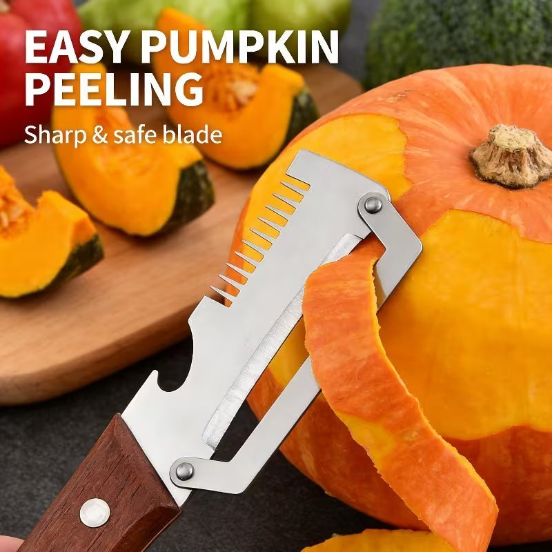 3-in-1 Vegetable Peeler – Stainless Steel Fruit & Vegetable Cutter with Wooden Handle