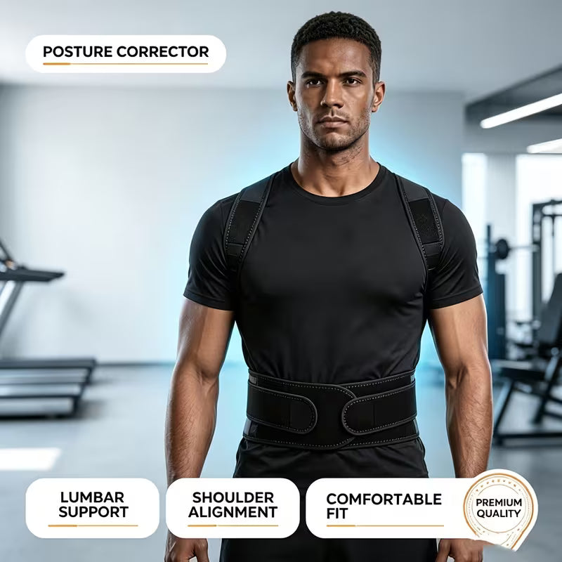Adjustable Back Support Belt & Posture Corrector – Breathable Spine & Shoulder Support Brace for Men & Women