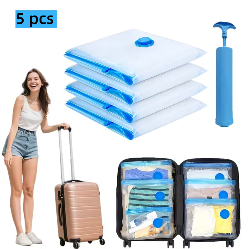 Vacuum Storage Bags with Hand Pump – Space-Saving Travel & Household Compression Bags Set
