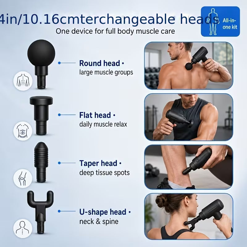 4-in-1 Massage Gun – 6-Speed Deep Tissue Muscle Massager
