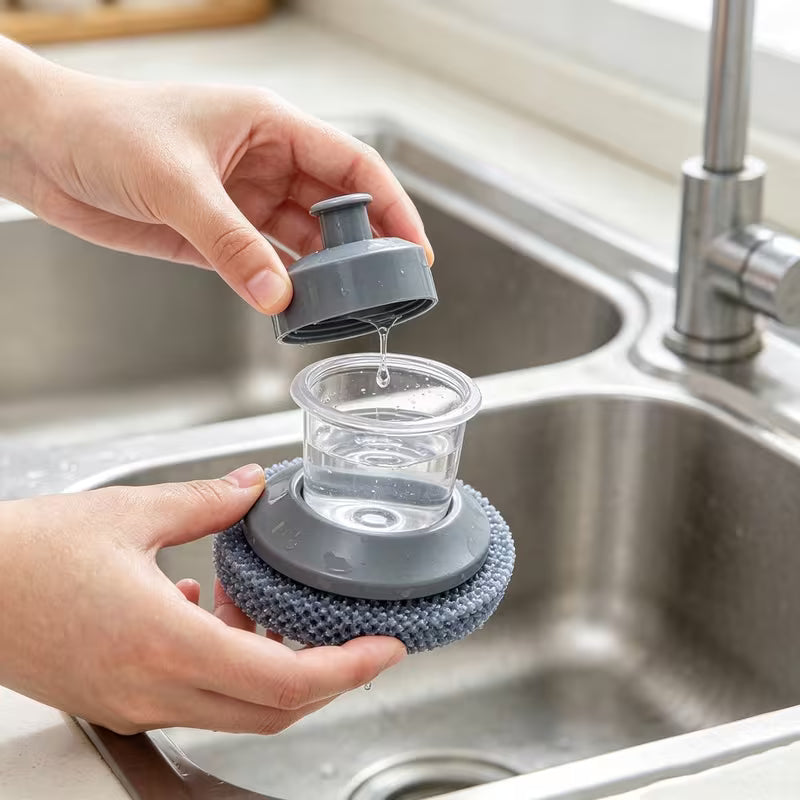 Soap Dispensing Dish Scrubber Brush β Kitchen Cleaning Brush with Steel Wire Ball & Soap Dispenser