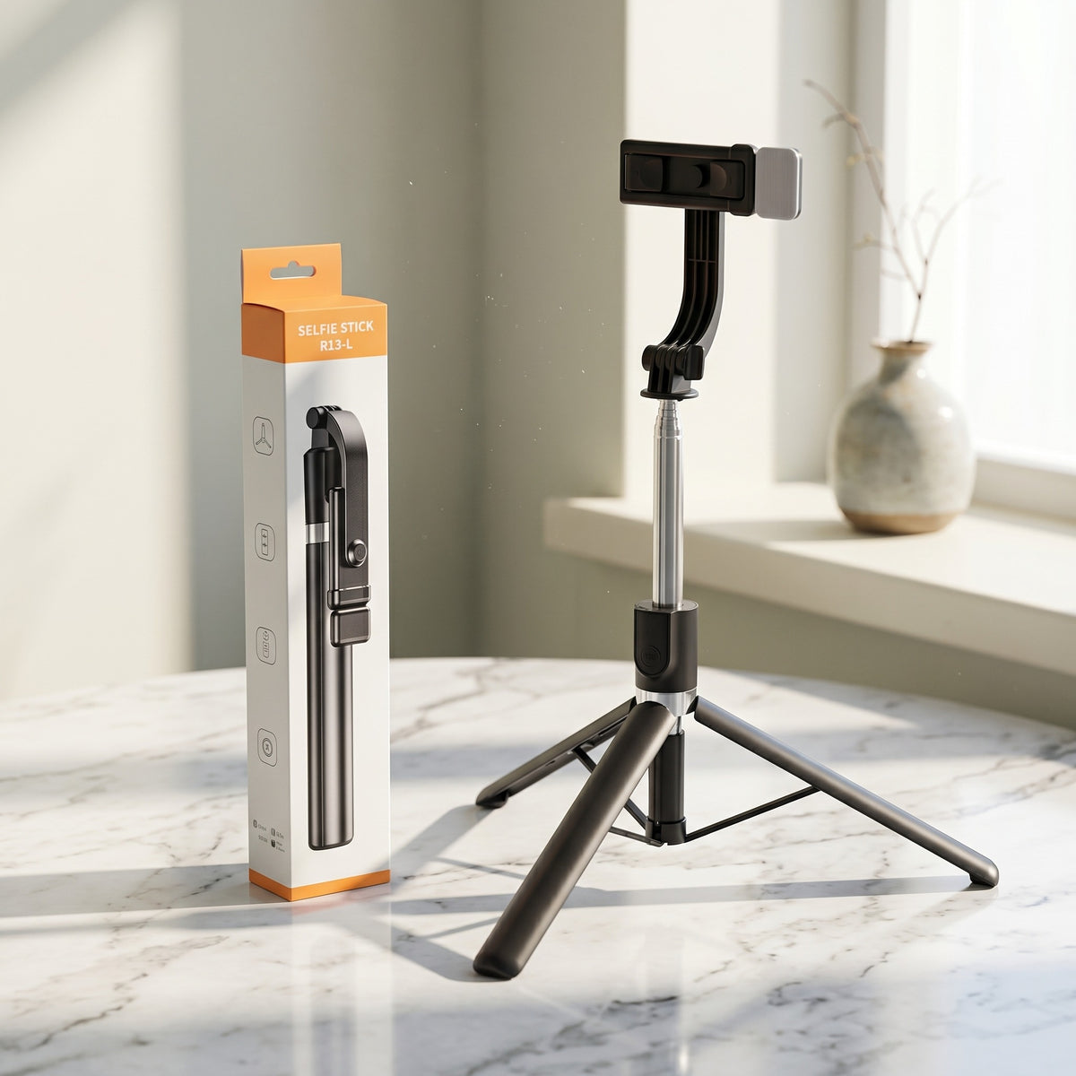 R1SL Bluetooth Selfie Stick Tripod โ 4-in-1 Extendable Mobile Phone Holder with Remote Control & LED Light for Selfies, Live Streaming & Vlogging