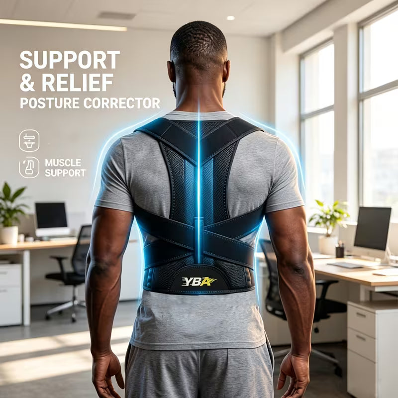 Adjustable Back Support Belt & Posture Corrector – Breathable Spine & Shoulder Support Brace for Men & Women