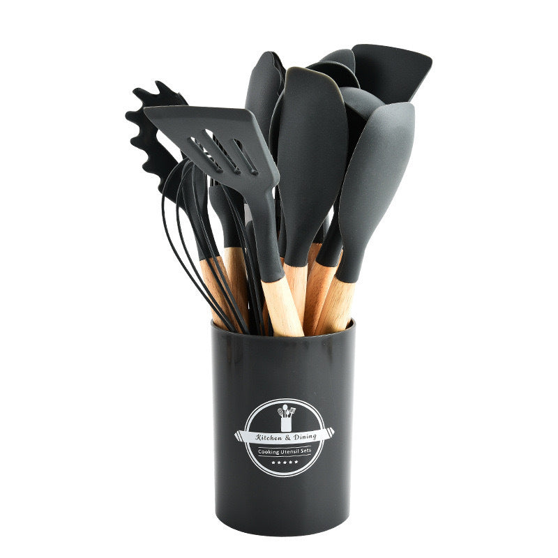 12-Piece Non-Stick Silicone & Wooden Kitchen Utensil Set – Heat Resistant Cooking Spatula, Tongs & Spoon Set (BPA-Free)