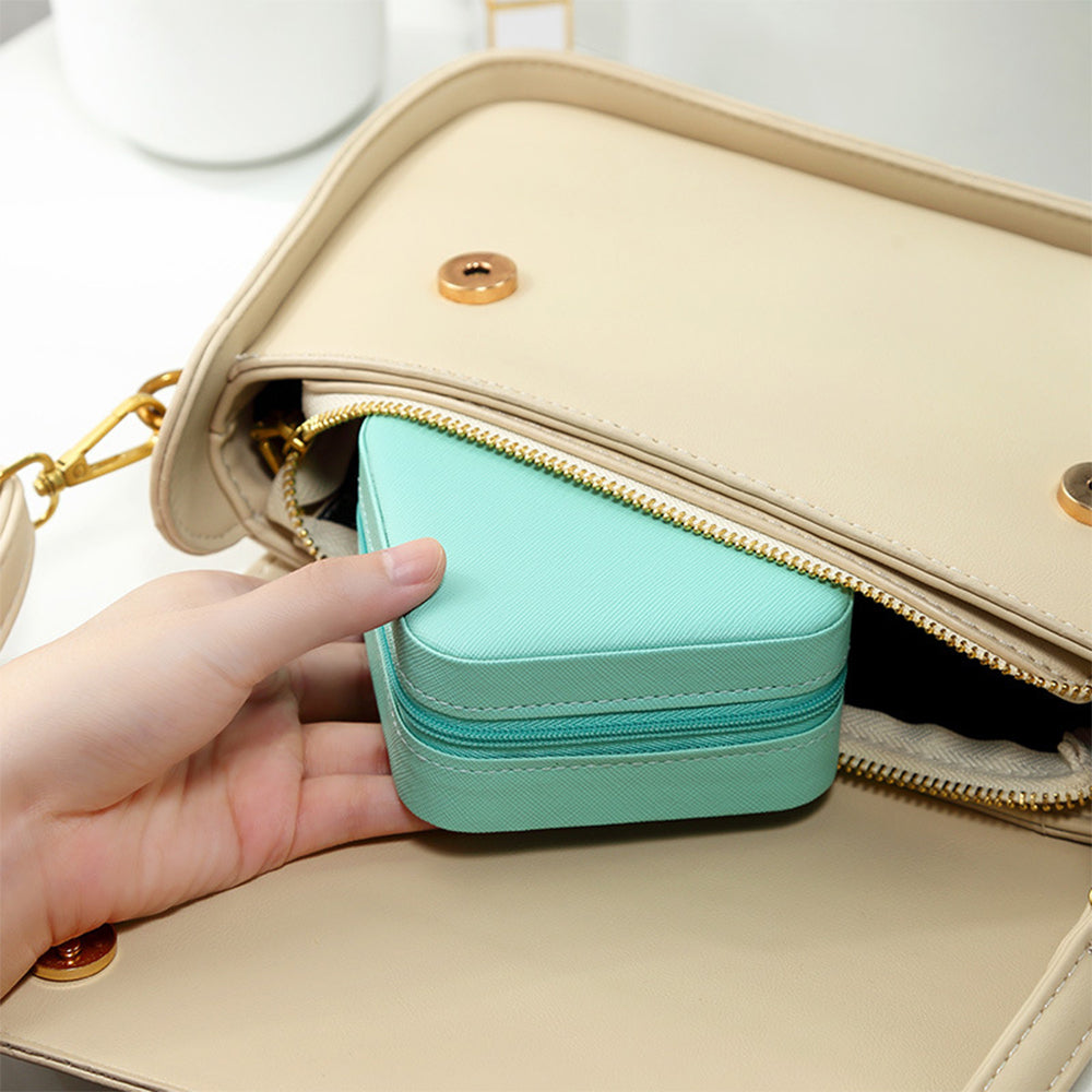 Leather Jewelry Storage Box & Cosmetic Organizer Stand – Portable Earrings & Ring Display Case