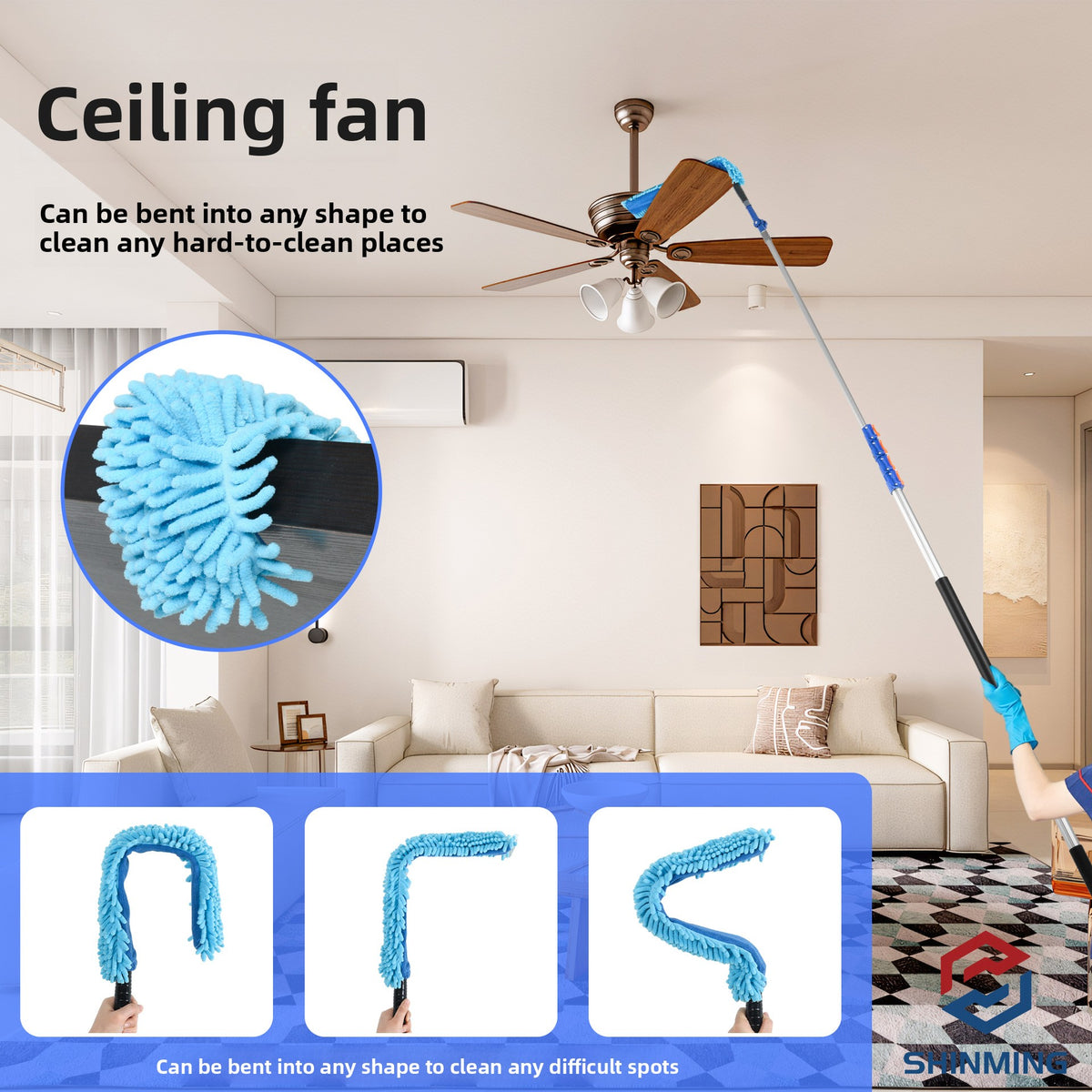 Flexible Microfiber Fan Duster – Bendable Ceiling & Furniture Cleaning Brush