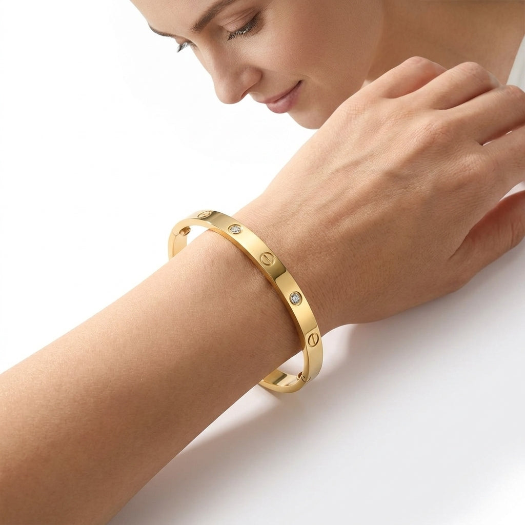 3-Piece Golden Cartier & Nail Style Bracelet Set