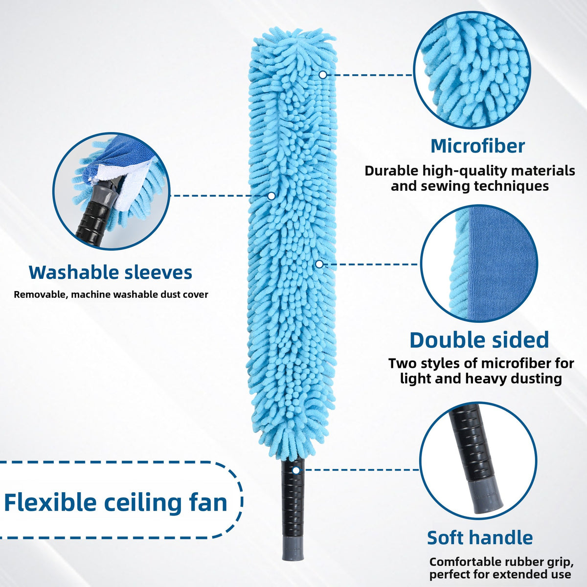 Flexible Microfiber Fan Duster – Bendable Ceiling & Furniture Cleaning Brush