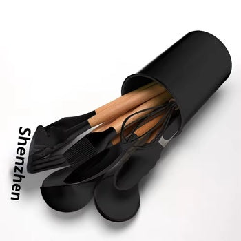 12-Piece Non-Stick Silicone & Wooden Kitchen Utensil Set – Heat Resistant Cooking Spatula, Tongs & Spoon Set (BPA-Free)