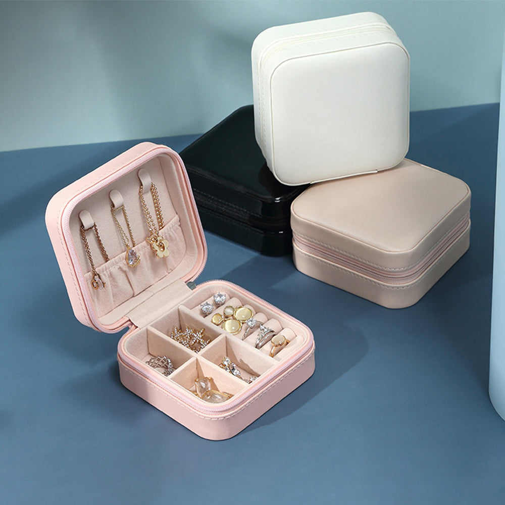 Leather Jewelry Storage Box & Cosmetic Organizer Stand – Portable Earrings & Ring Display Case