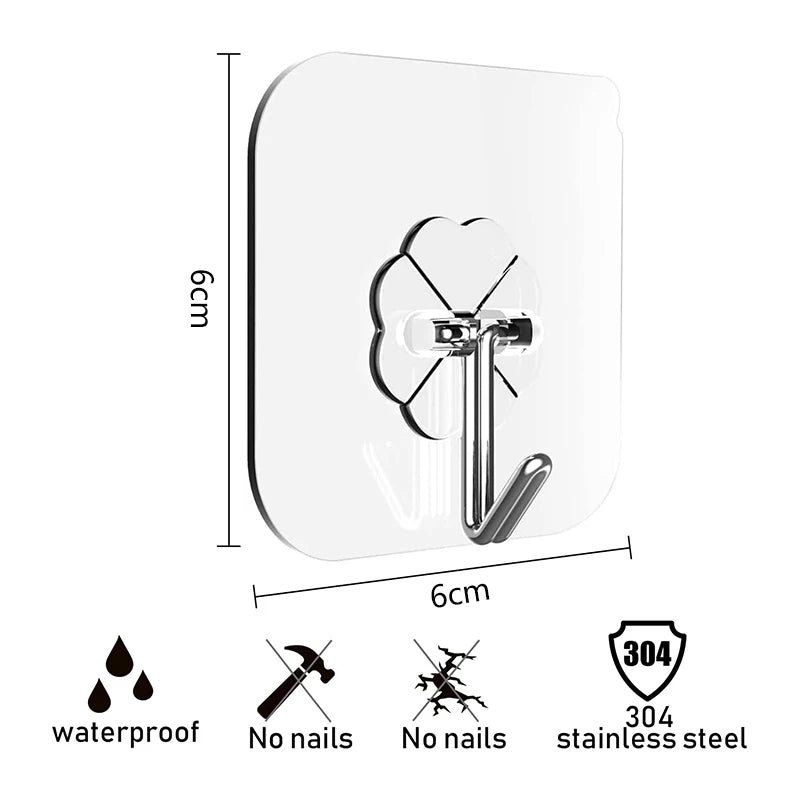 Transparent Self-Adhesive Wall Hooks (Pack of 10) – Heavy-Duty No-Drill Utility Hooks for Home & Kitchen
