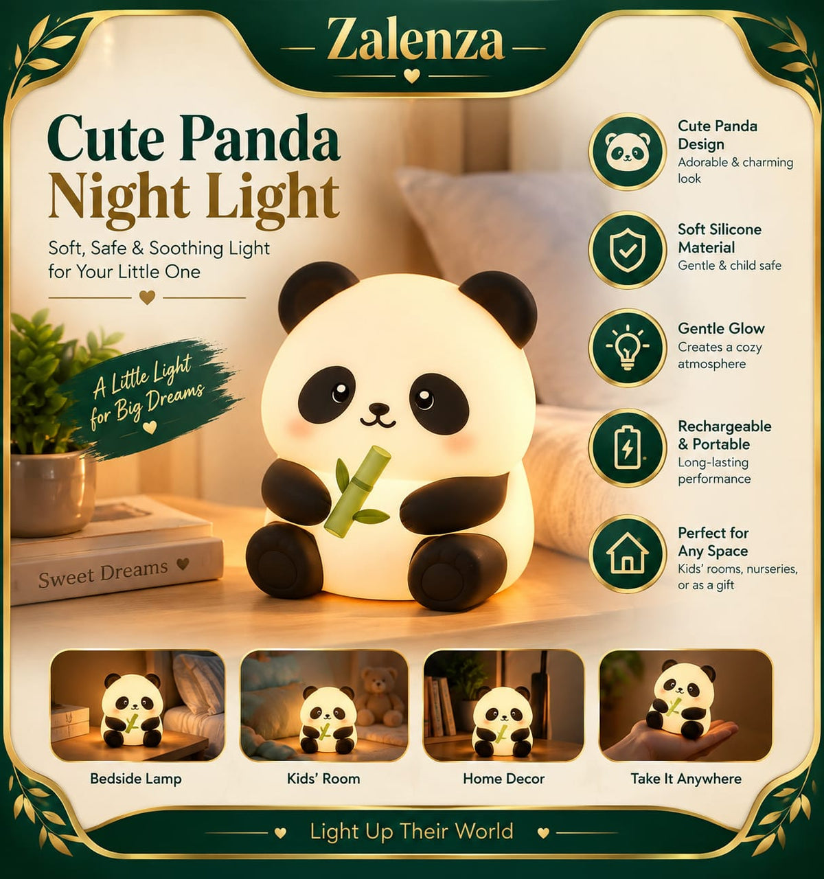 Rechargeable Panda Lamp – Cute Silicone Night Light