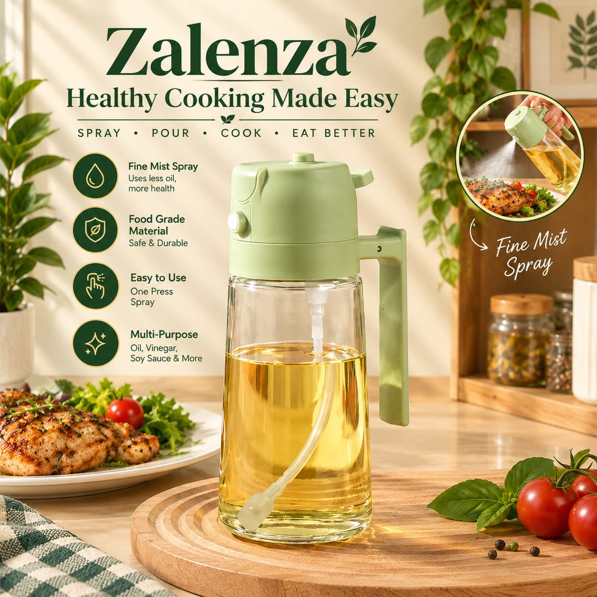 Oil Sprayer Bottle for Cooking – 2-in-1 Adjustable Mist & Dispenser, Leak-Proof Glass Oil Spray Bottle for Air Fryer, Baking & BBQ (Random Color)
