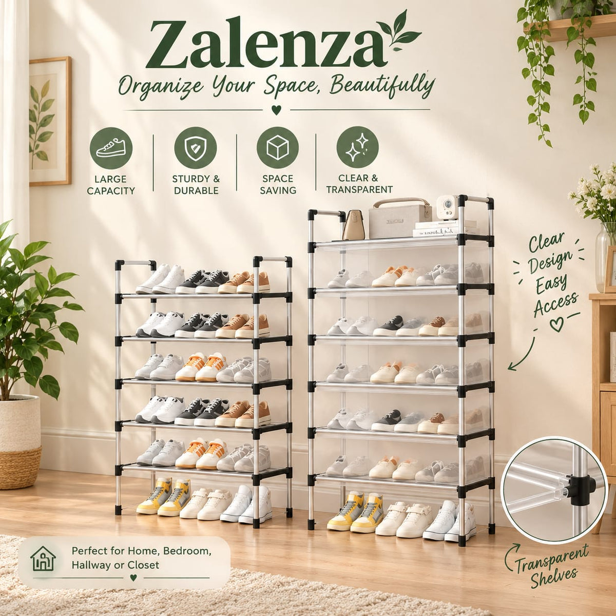 Multi-Layer Shoe Rack Organizer with Dustproof Cover – Foldable Plastic Shoe Storage Cabinet for Home & Bedroom
