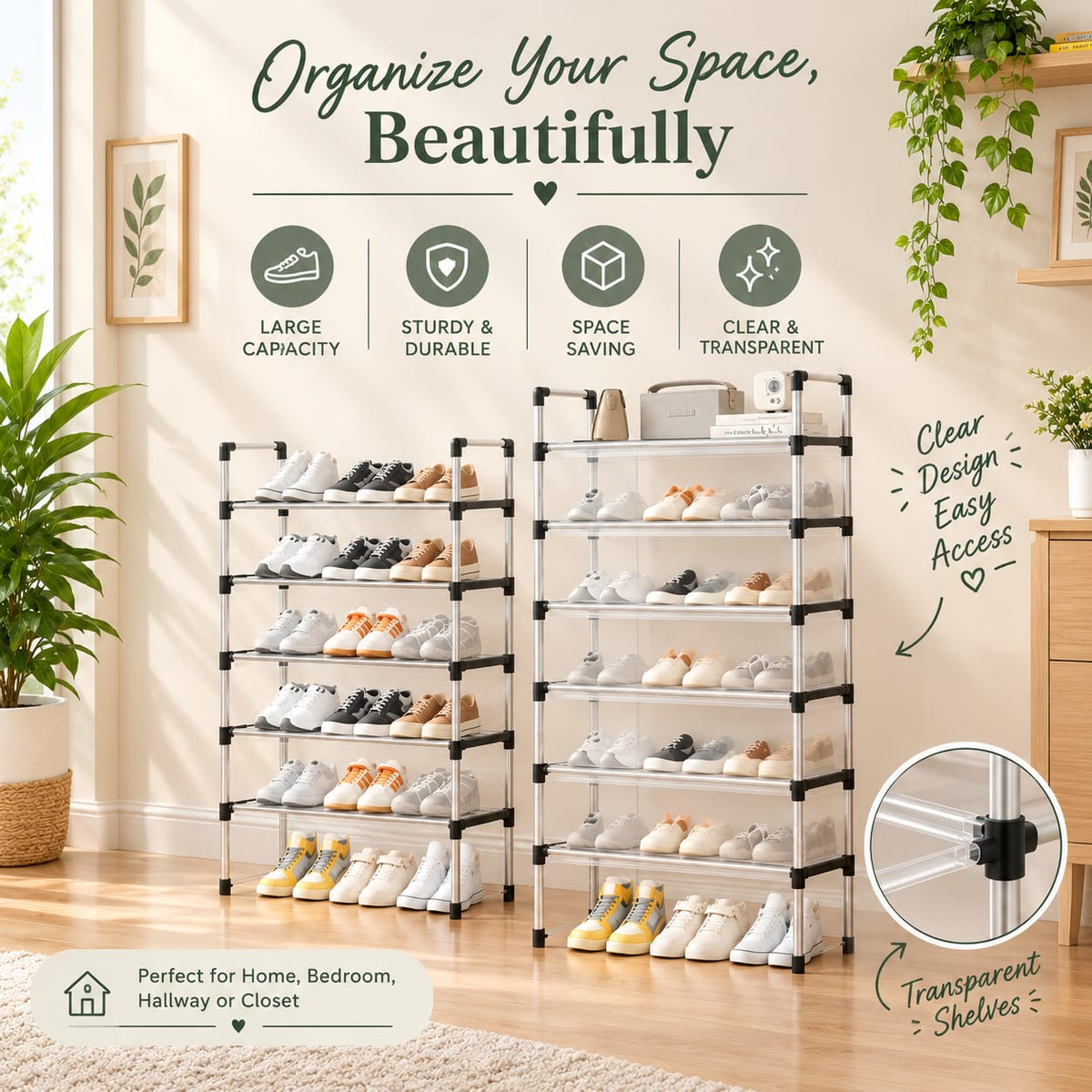 Multi-Layer Shoe Rack Organizer with Dustproof Cover – Foldable Plastic Shoe Storage Cabinet for Home & Bedroom