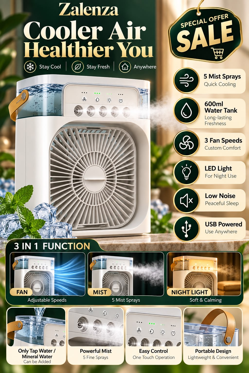 Next Nova 10" Portable Air Cooler – 3-in-1 Mini AC Fan & Humidifier
