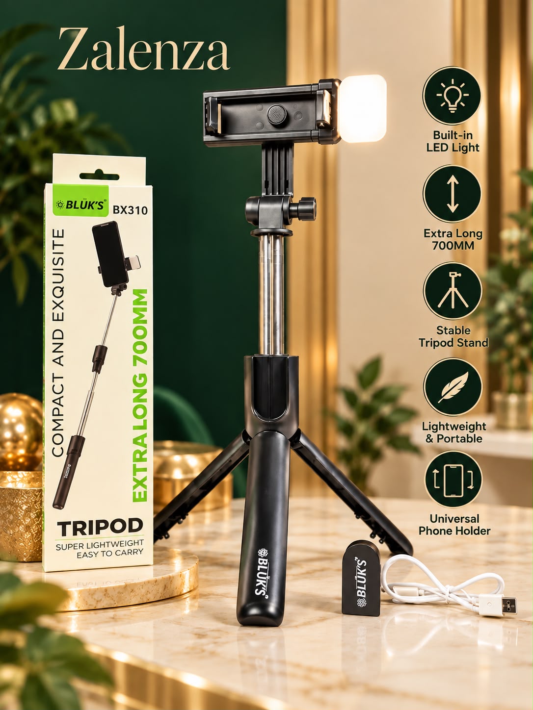 R1SL Bluetooth Selfie Stick Tripod – 4-in-1 Extendable Mobile Phone Holder with Remote Control & LED Light for Selfies, Live Streaming & Vlogging