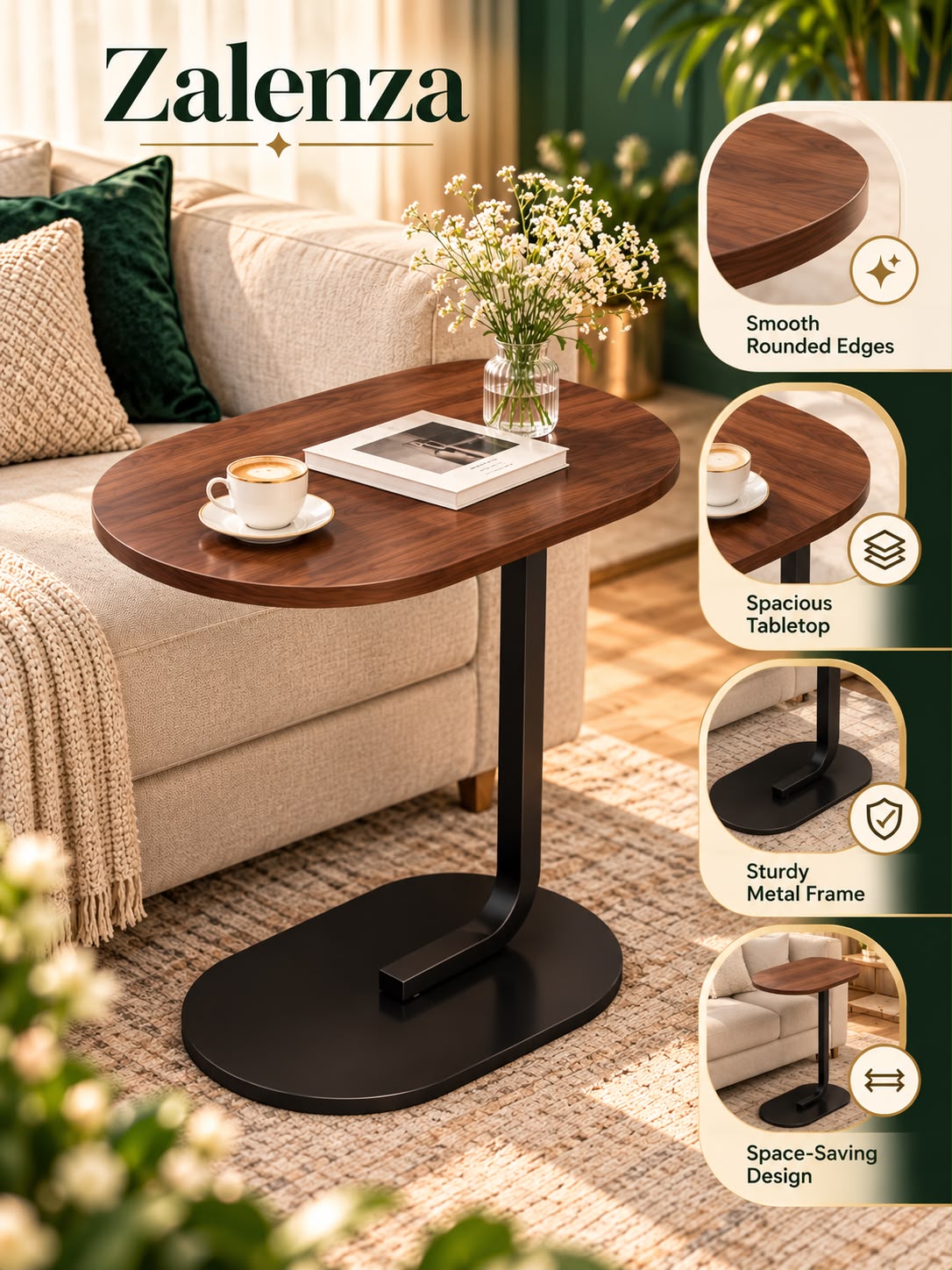 Wooden Multifunctional Side Table – Compact End Table & Nightstand for Living Room & Bedroom