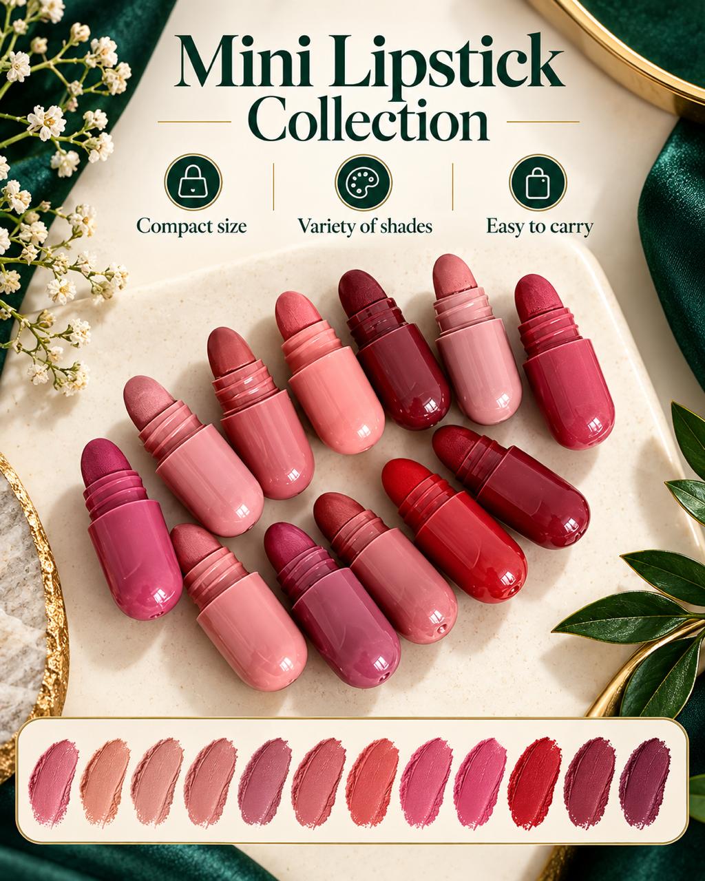 12-Piece Multicolor Mini Capsule Lipstick Set – Matte Pocket Lipstick Collection with Assorted Shades