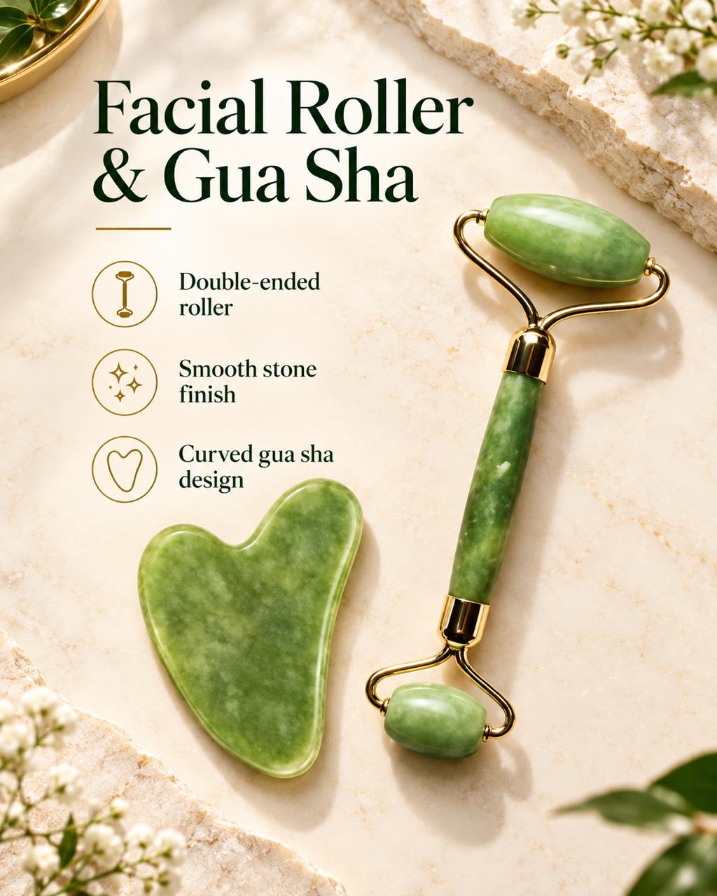 Flawless Jade Roller with Marble Stone – Dual-Headed Facial Massager for Skincare & Relaxation