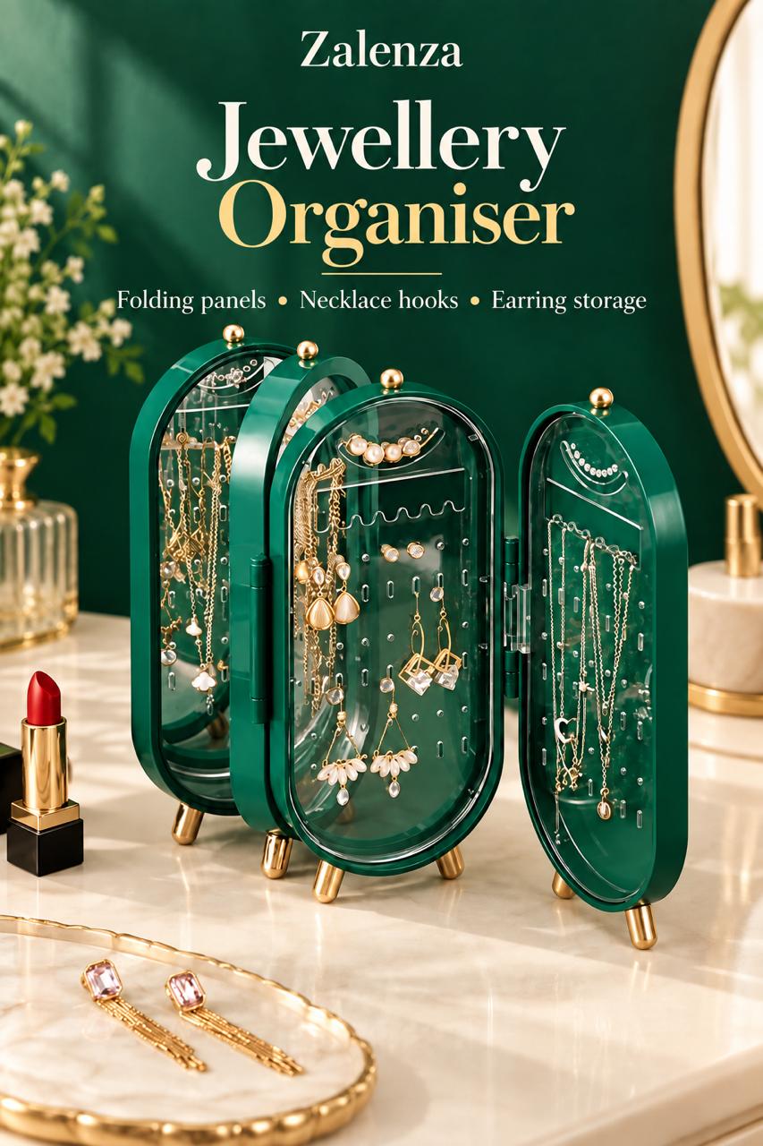 Jewelry Box Organizer with Mirror – Foldable Dustproof Earring, Necklace & Bracelet Screen Stand (Assorted Colors)
