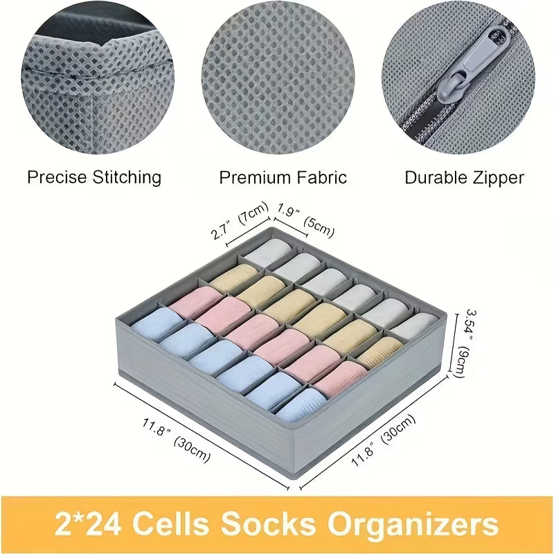 24-Cell Collapsible Socks & Underwear Drawer Organizer – Foldable Closet Cabinet Storage Box
