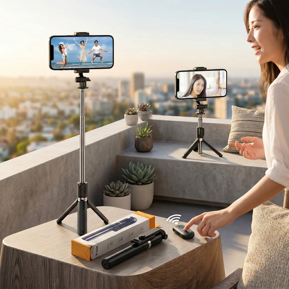 R1SL Bluetooth Selfie Stick Tripod – 4-in-1 Extendable Mobile Phone Holder with Remote Control & LED Light for Selfies, Live Streaming & Vlogging