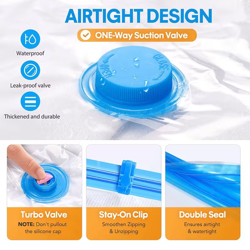 Vacuum Storage Bags with Hand Pump – Space-Saving Travel & Household Compression Bags Set