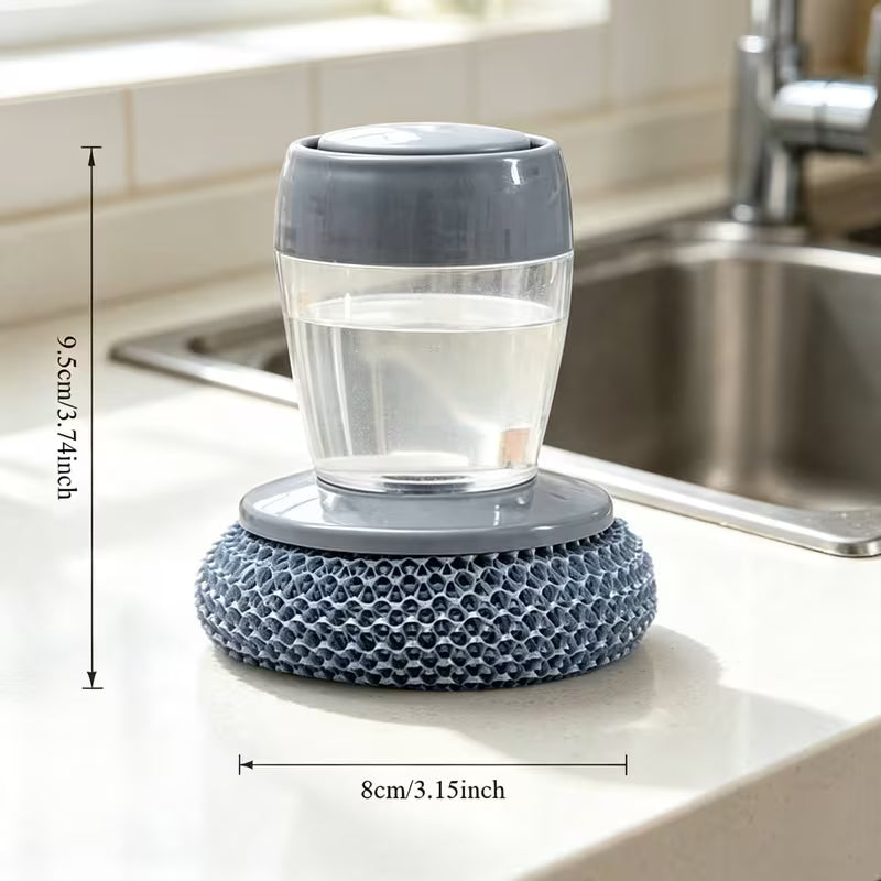Soap Dispensing Dish Scrubber Brush – Kitchen Cleaning Brush with Steel Wire Ball & Soap Dispenser