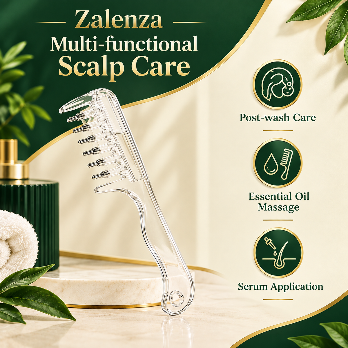7-Teeth Scalp Massager Comb – Rolling Ball Hair Oil Applicator