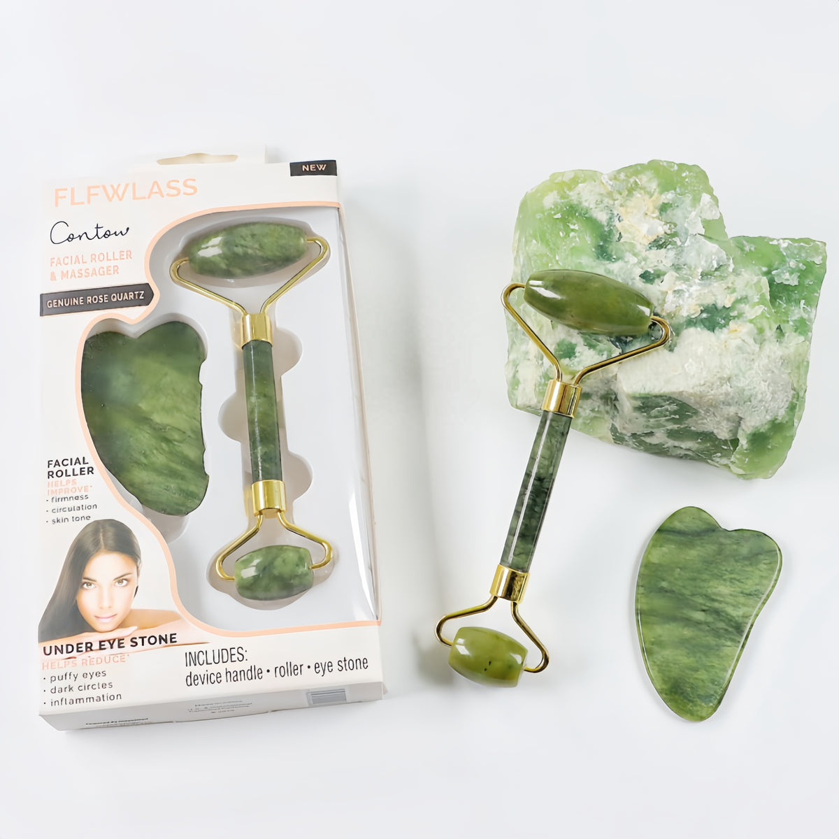 Flawless Jade Roller with Marble Stone – Dual-Headed Facial Massager for Skincare & Relaxation