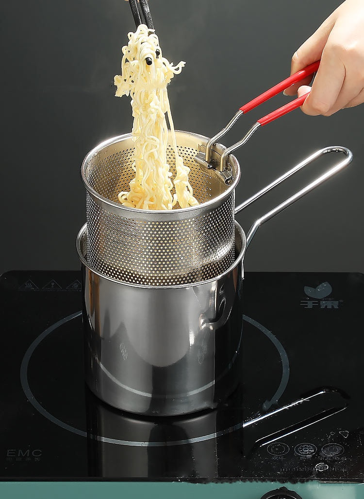 1200ML Stainless Steel Deep Fryer Pot with Strainer Basket – Heavy-Duty Frying Pan for Home Kitchen