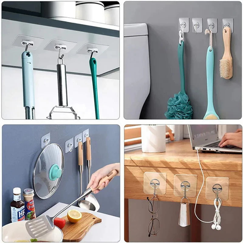 Transparent Self-Adhesive Wall Hooks (Pack of 10) – Heavy-Duty No-Drill Utility Hooks for Home & Kitchen