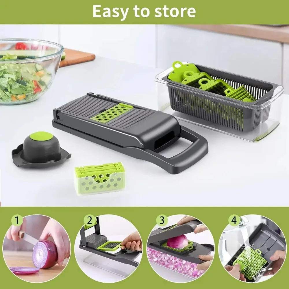 Vegetable Chopper 18 Pcs – Manual Food Slicer, Dicer & Grater