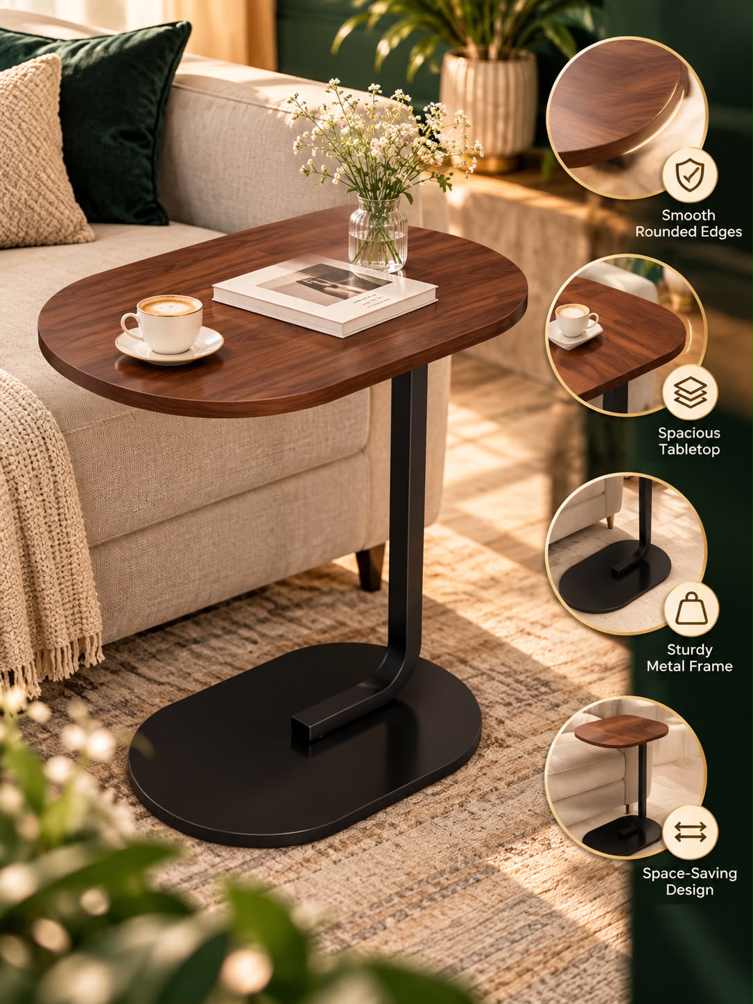 Wooden Multifunctional Side Table – Compact End Table & Nightstand for Living Room & Bedroom