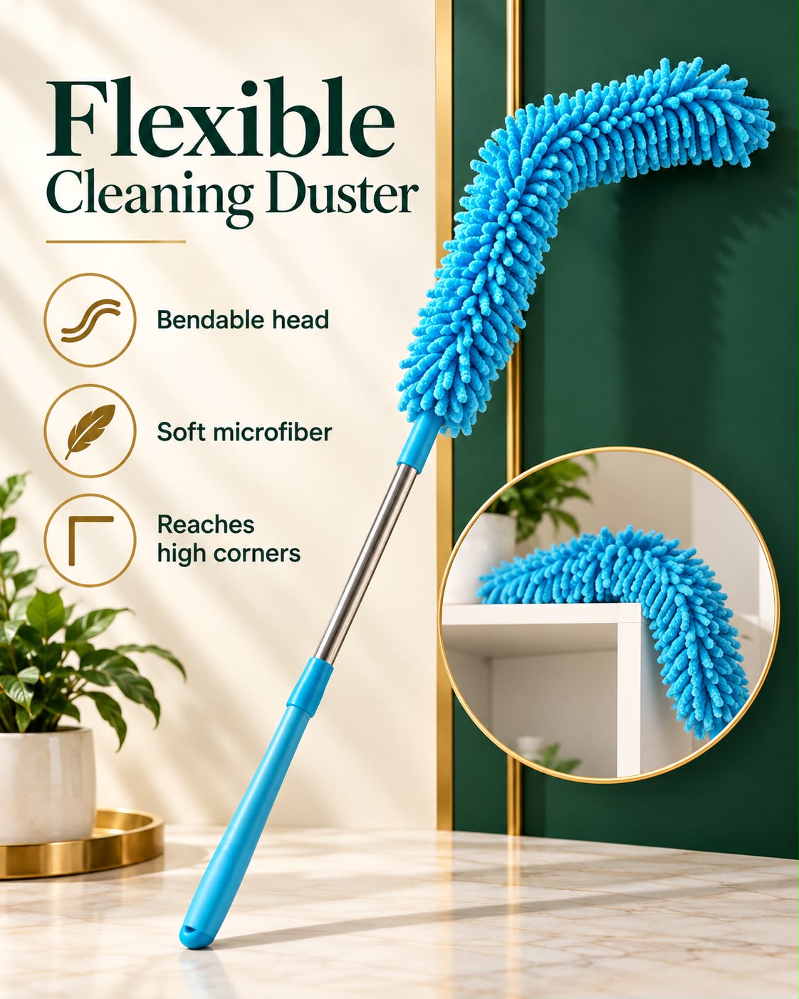 Flexible Microfiber Fan Duster – Bendable Ceiling & Furniture Cleaning Brush