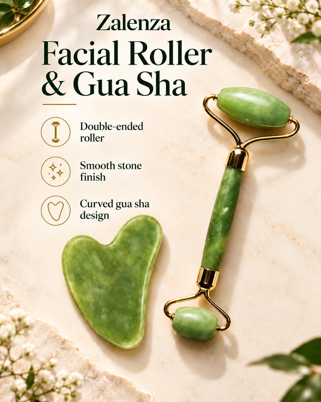 Flawless Jade Roller with Marble Stone – Dual-Headed Facial Massager for Skincare & Relaxation