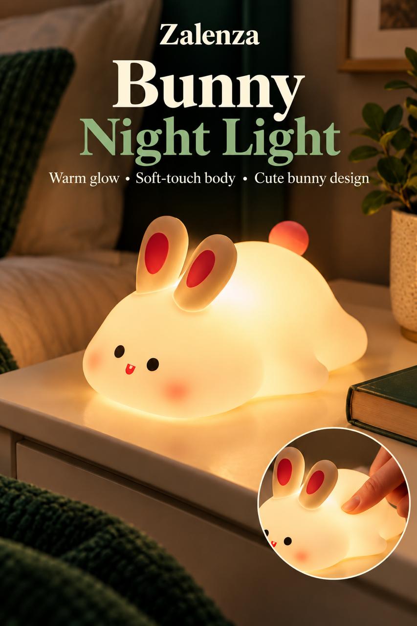 Cute Rabbit Silicone Touch Night Light – Soft Rechargeable LED Bedside Lamp for Kids Room & Home Decor
