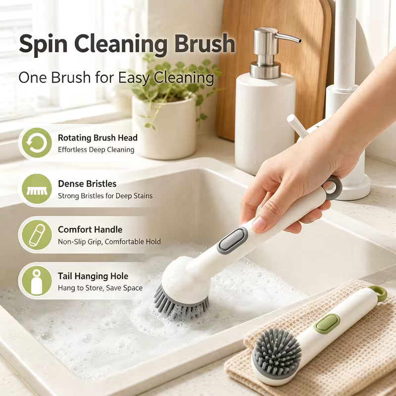 Soap Dispensing Dish Scrubber Brush with Adjustable Handle – Refillable PET Cleaning Brush for Pots, Pans & Sink