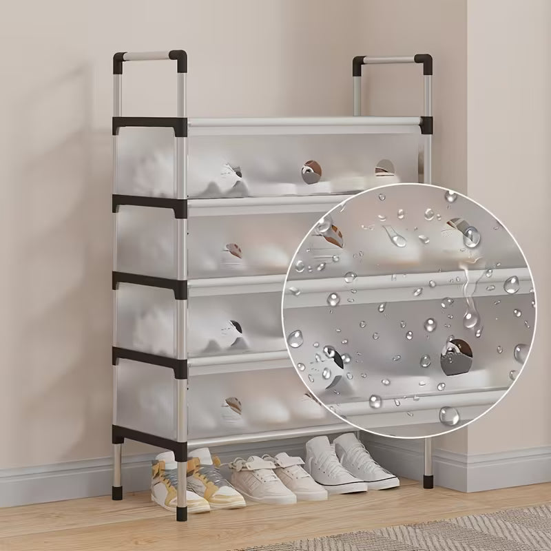 Multi-Layer Shoe Rack Organizer with Dustproof Cover – Foldable Plastic Shoe Storage Cabinet for Home & Bedroom