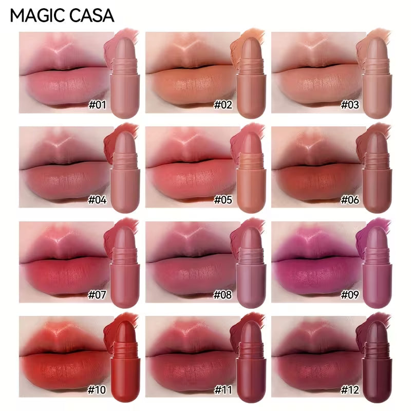 12-Piece Multicolor Mini Capsule Lipstick Set – Matte Pocket Lipstick Collection with Assorted Shades