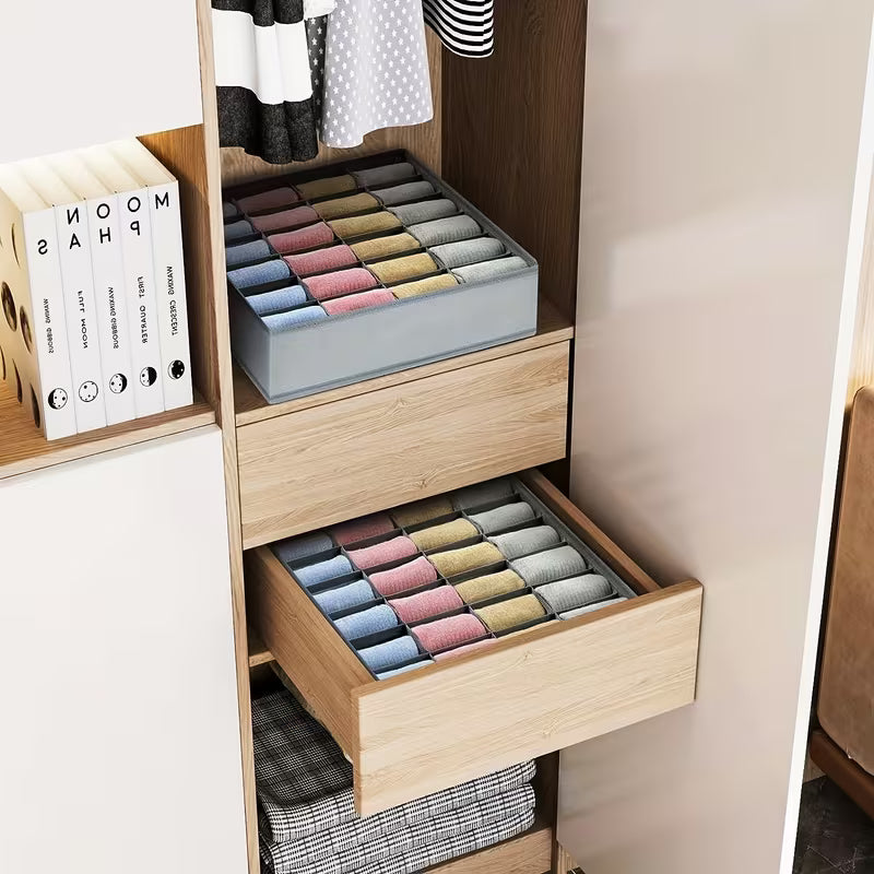 24-Cell Collapsible Socks & Underwear Drawer Organizer – Foldable Closet Cabinet Storage Box