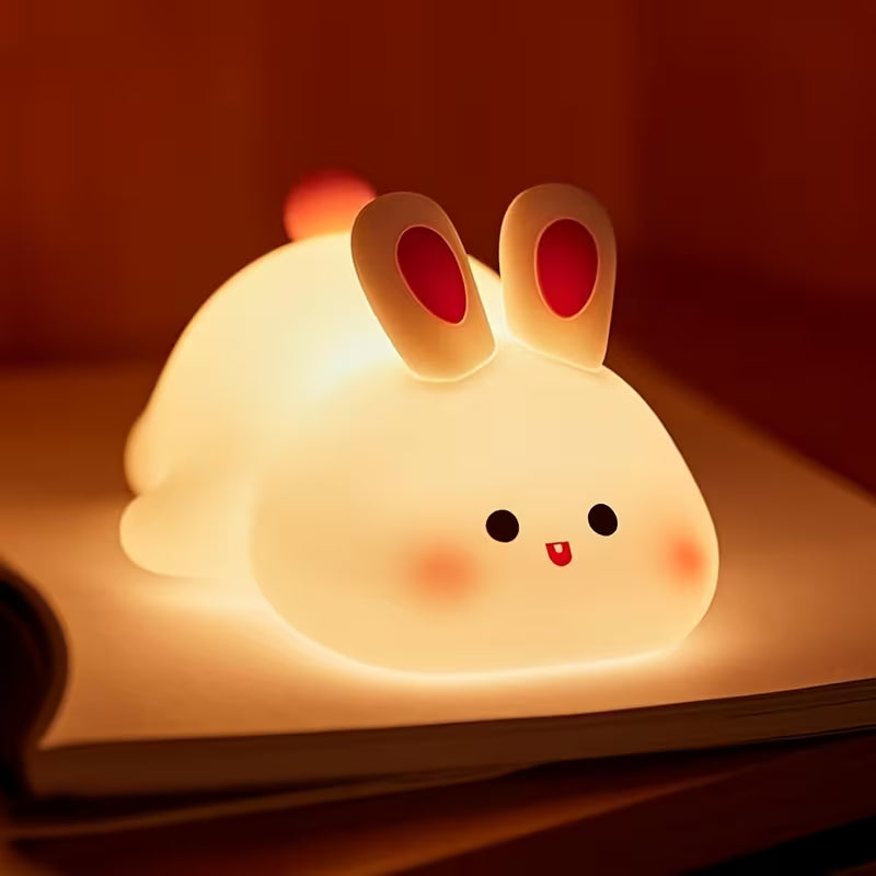Cute Rabbit Silicone Touch Night Light – Soft Rechargeable LED Bedside Lamp for Kids Room & Home Decor