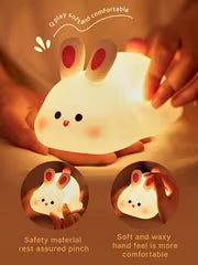 Cute Rabbit Silicone Touch Night Light – Soft Rechargeable LED Bedside Lamp for Kids Room & Home Decor